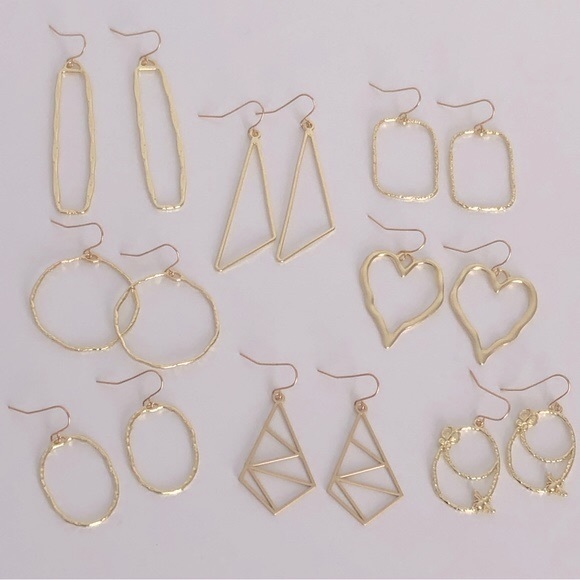 New Textured Dangling Geometric Round Rectangle Hoop Frame Earrings Unique Gifts - Picture 3 of 5